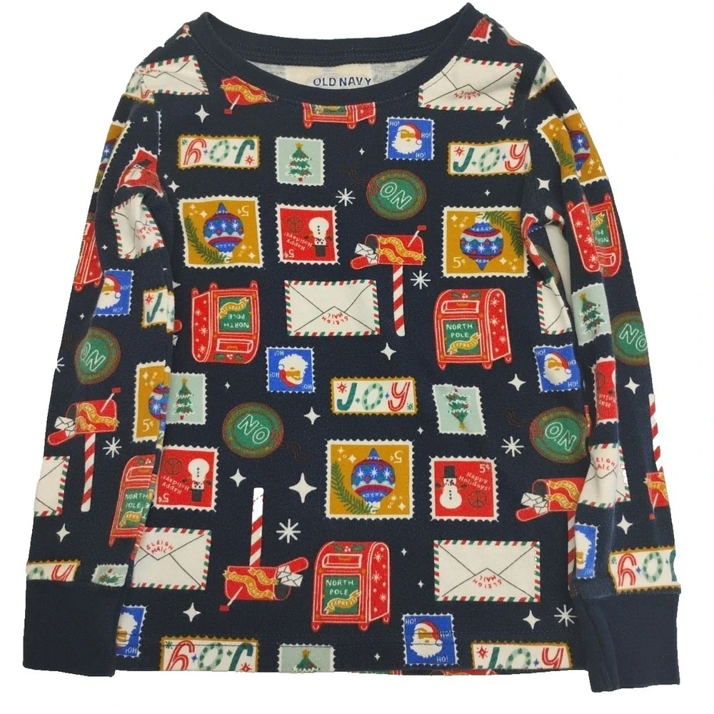 Old Navy Unisex 4T Christmas Stamps Mailbox North Pole Pajamas‎ PJs Snug Fit